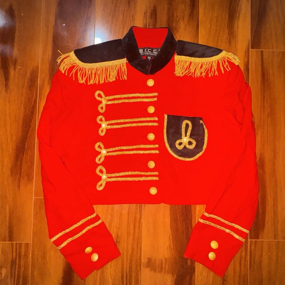 Vintage 80s Bicci Florine Wacht Red Wool Military Hussar Crop Jacket Circus USA